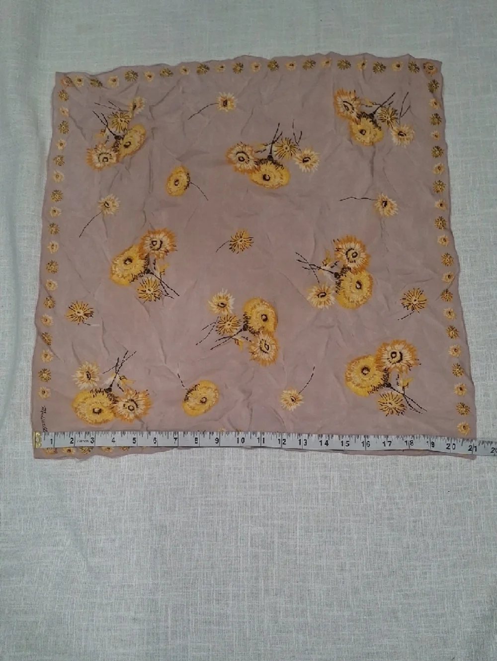 Madewell Yellow Floral Embroidered Square Scarf - Taupe